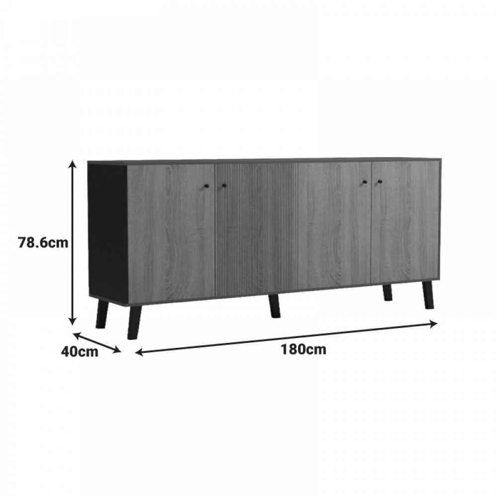 Μπουφές Tuscany Pakoworld Sonoma-Ανθρακί 180X40X78.6Εκ
