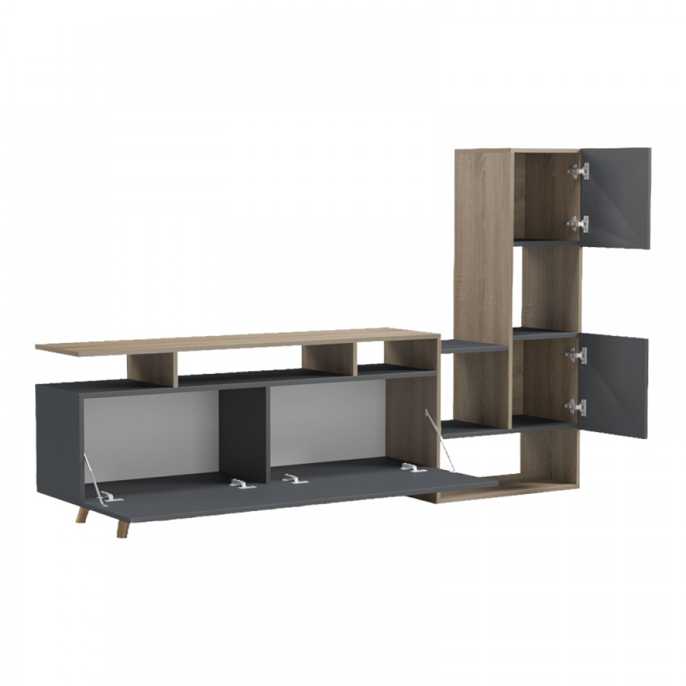 Σύνθετο Σαλονιού Defry Pakoworld Sonoma-Ανθρακί 177.5X31.5X110Εκ