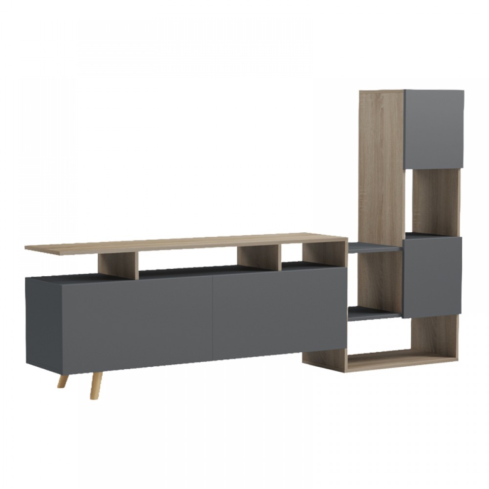 Σύνθετο Σαλονιού Defry Pakoworld Sonoma-Ανθρακί 177.5X31.5X110Εκ