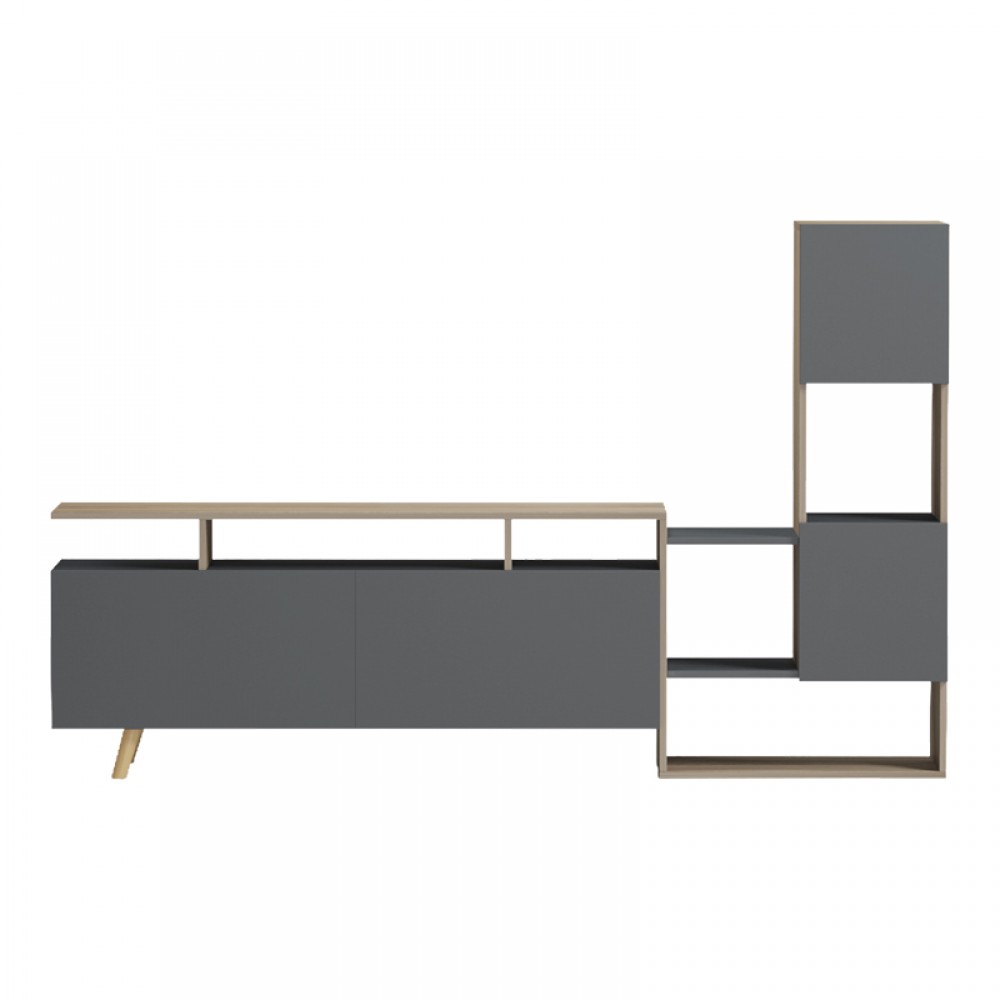 Σύνθετο Σαλονιού Defry Pakoworld Sonoma-Ανθρακί 177.5X31.5X110Εκ