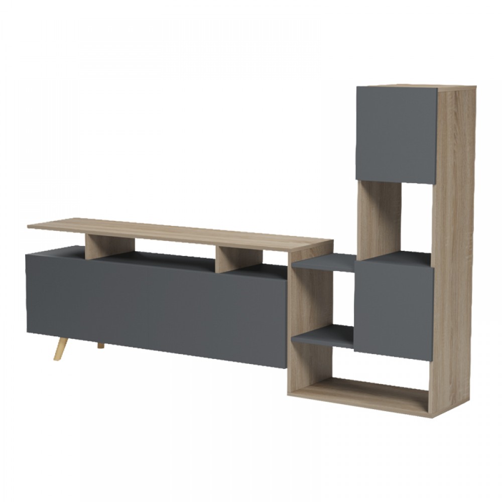 Σύνθετο Σαλονιού Defry Pakoworld Sonoma-Ανθρακί 177.5X31.5X110Εκ