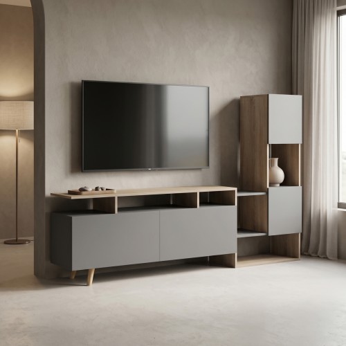 Σύνθετο Σαλονιού Defry Pakoworld Sonoma-Ανθρακί 177.5X31.5X110Εκ