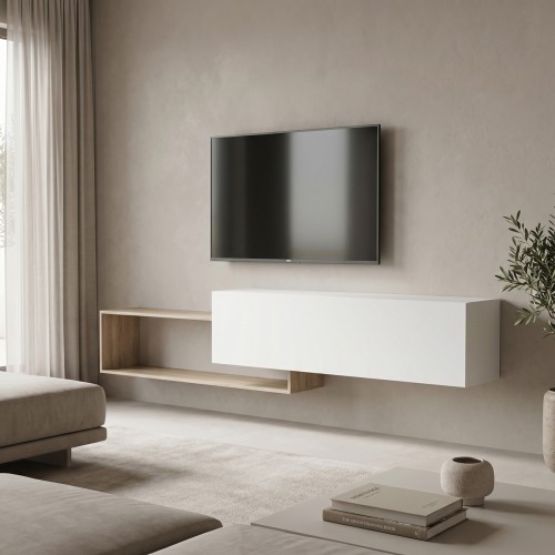 Έπιπλο Τηλεόρασης Επιτοίχιο Olande Pakoworld Sonoma-Λευκό 210X35X48Εκ