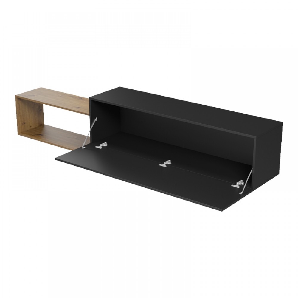 Έπιπλο Τηλεόρασης Επιτοίχιο Olande Pakoworld Oak-Μαύρο 210X35X48Εκ