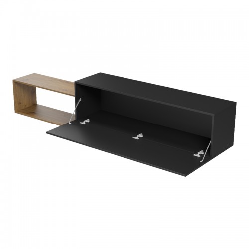 Έπιπλο Τηλεόρασης Επιτοίχιο Olande Pakoworld Oak-Μαύρο 210X35X48Εκ