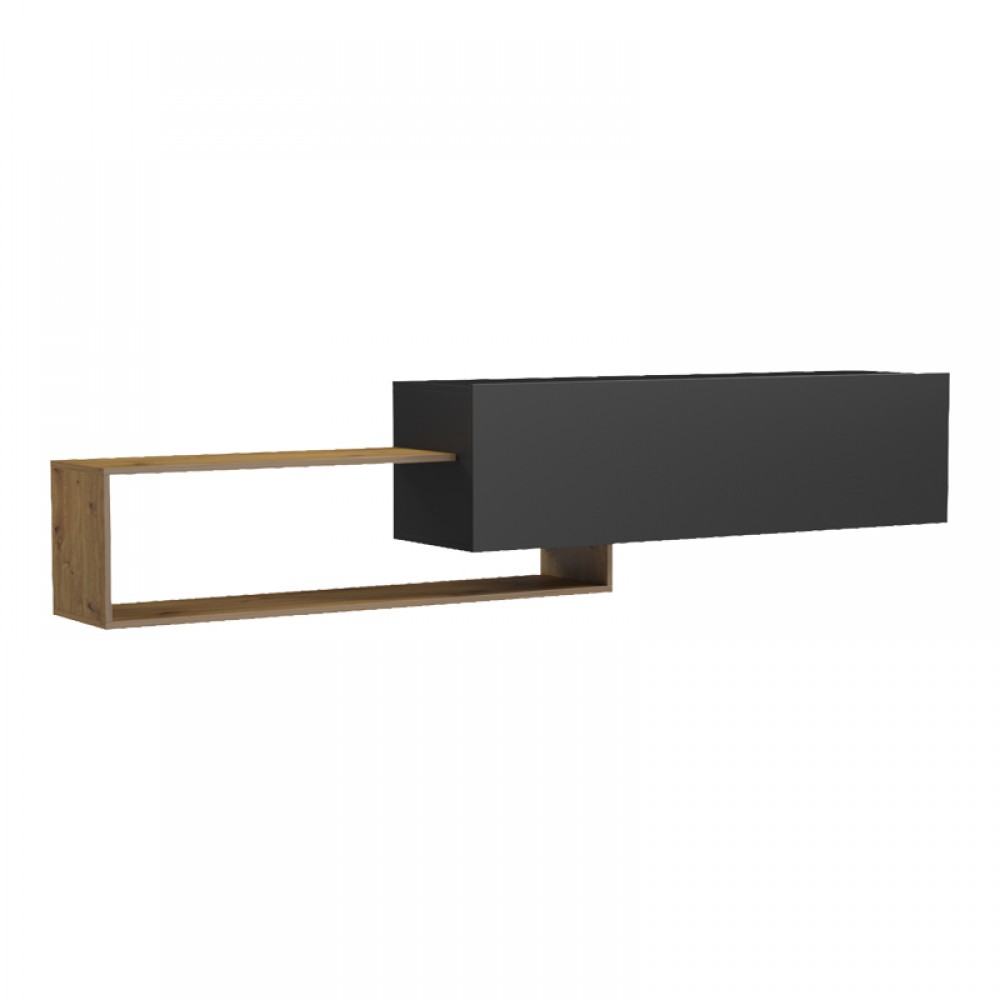 Έπιπλο Τηλεόρασης Επιτοίχιο Olande Pakoworld Oak-Μαύρο 210X35X48Εκ