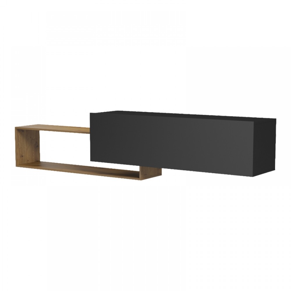 Έπιπλο Τηλεόρασης Επιτοίχιο Olande Pakoworld Oak-Μαύρο 210X35X48Εκ