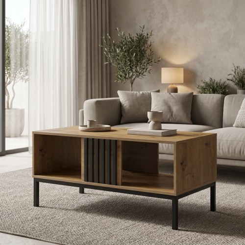 Τραπέζι Σαλονιού Delanka Pakoworld Oak-Μαύρο 92X50X46Εκ