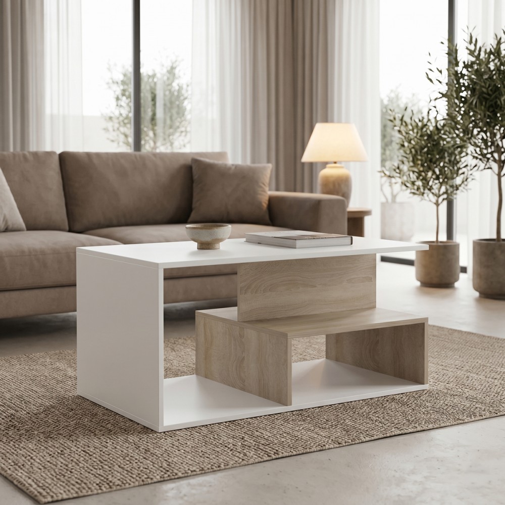 Τραπέζι Σαλονιού Kelena Pakoworld Sonoma-Λευκό 90X51X43Εκ