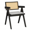 Πολυθρόνα Winslow Pakoworld Ξύλο Rubberwood Μαύρο-Pvc Rattan Φυσικό-Ύφασμα Γκρι