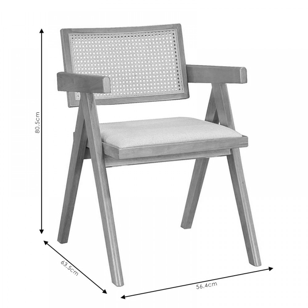 Πολυθρόνα Winslow Pakoworld Ξύλο Rubberwood Μαύρο-Pvc Rattan Φυσικό-Ύφασμα Γκρι