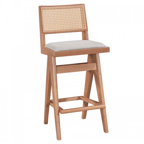 Σκαμπό Bar Winslow Pakoworld Ξύλο Rubberwood Ανοικτό Καρυδί-Pvc Rattan Φυσικό-Ύφασμα Γκρι 44.5X46X98Εκ