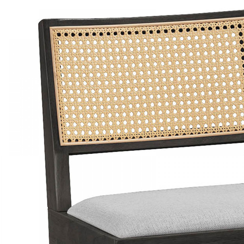 Σκαμπό Bar Winslow Pakoworld Ξύλο Rubberwood Μαύρο-Pvc Rattan Φυσικό-Ύφασμα Γκρι 44.5X46X98Εκ