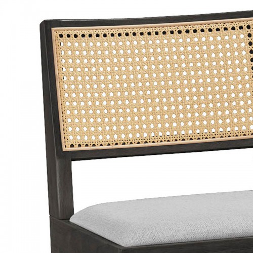 Σκαμπό Bar Winslow Pakoworld Ξύλο Rubberwood Μαύρο-Pvc Rattan Φυσικό-Ύφασμα Γκρι 44.5X46X98Εκ