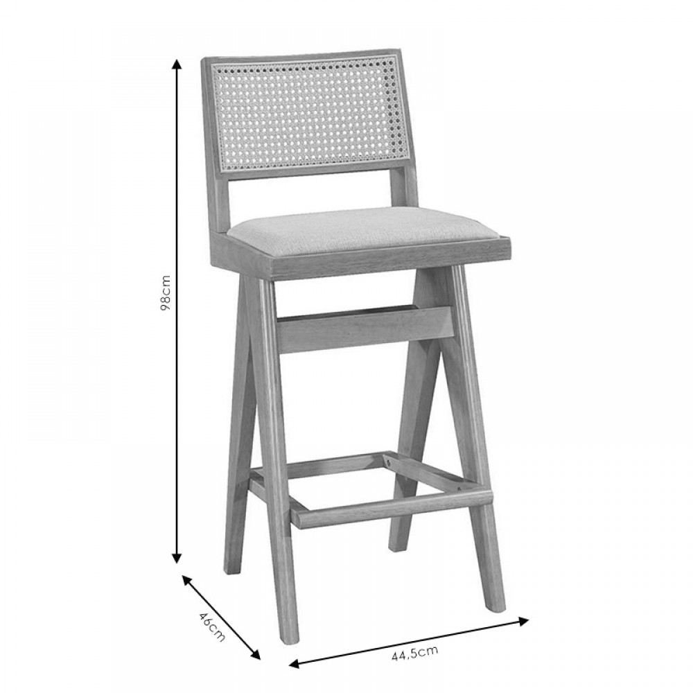 Σκαμπό Bar Winslow Pakoworld Ξύλο Rubberwood Μαύρο-Pvc Rattan Φυσικό-Ύφασμα Γκρι 44.5X46X98Εκ