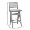 Σκαμπό Bar Winslow Pakoworld Ξύλο Rubberwood Μαύρο-Pvc Rattan Φυσικό-Ύφασμα Γκρι 44.5X46X98Εκ