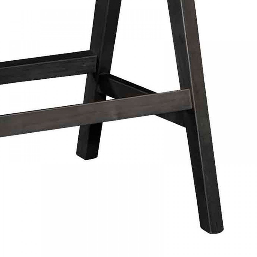 Σκαμπό Bar Winslow Pakoworld Ξύλο Rubberwood Μαύρο-Pvc Rattan Φυσικό-Ύφασμα Γκρι