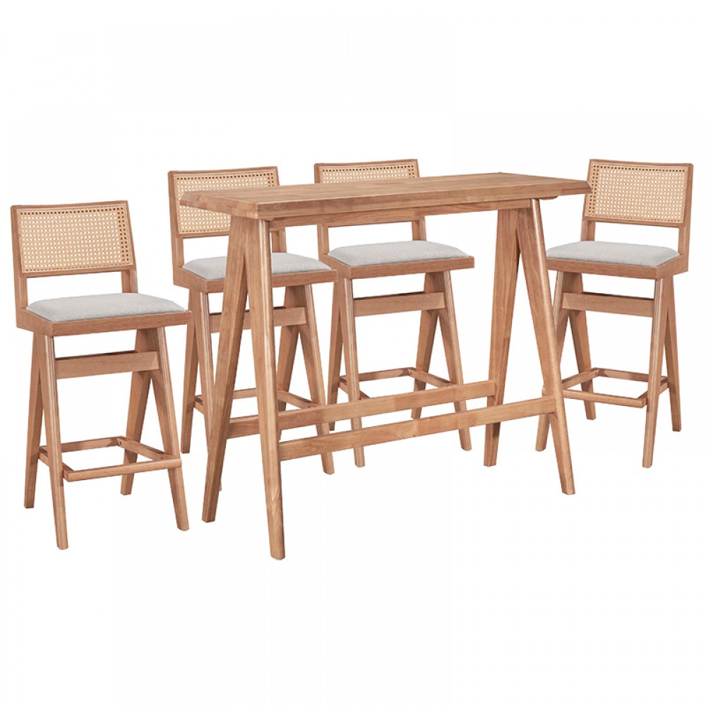 Τραπεζαρία Μπαρ Winslow Pakoworld Σετ 5Τεμ Ξύλο Rubberwood Ανοιχτό Καρυδί 120X45X100Εκ