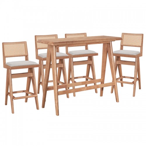 Τραπεζαρία Μπαρ Winslow Pakoworld Σετ 5Τεμ Ξύλο Rubberwood Ανοιχτό Καρυδί 120X45X100Εκ