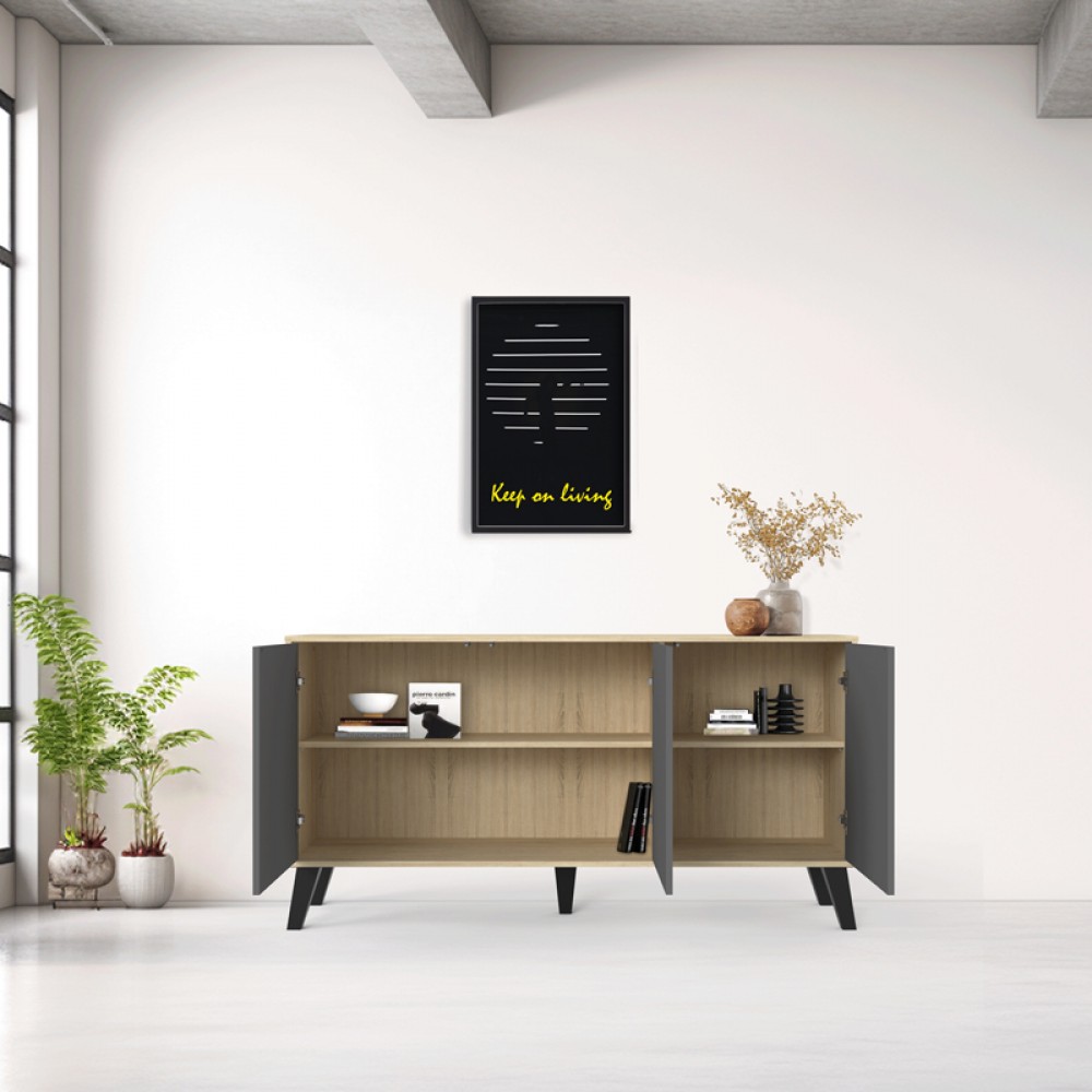 Μπουφές Billie Pakoworld Sonoma-Ανθρακί149X40X77Εκ