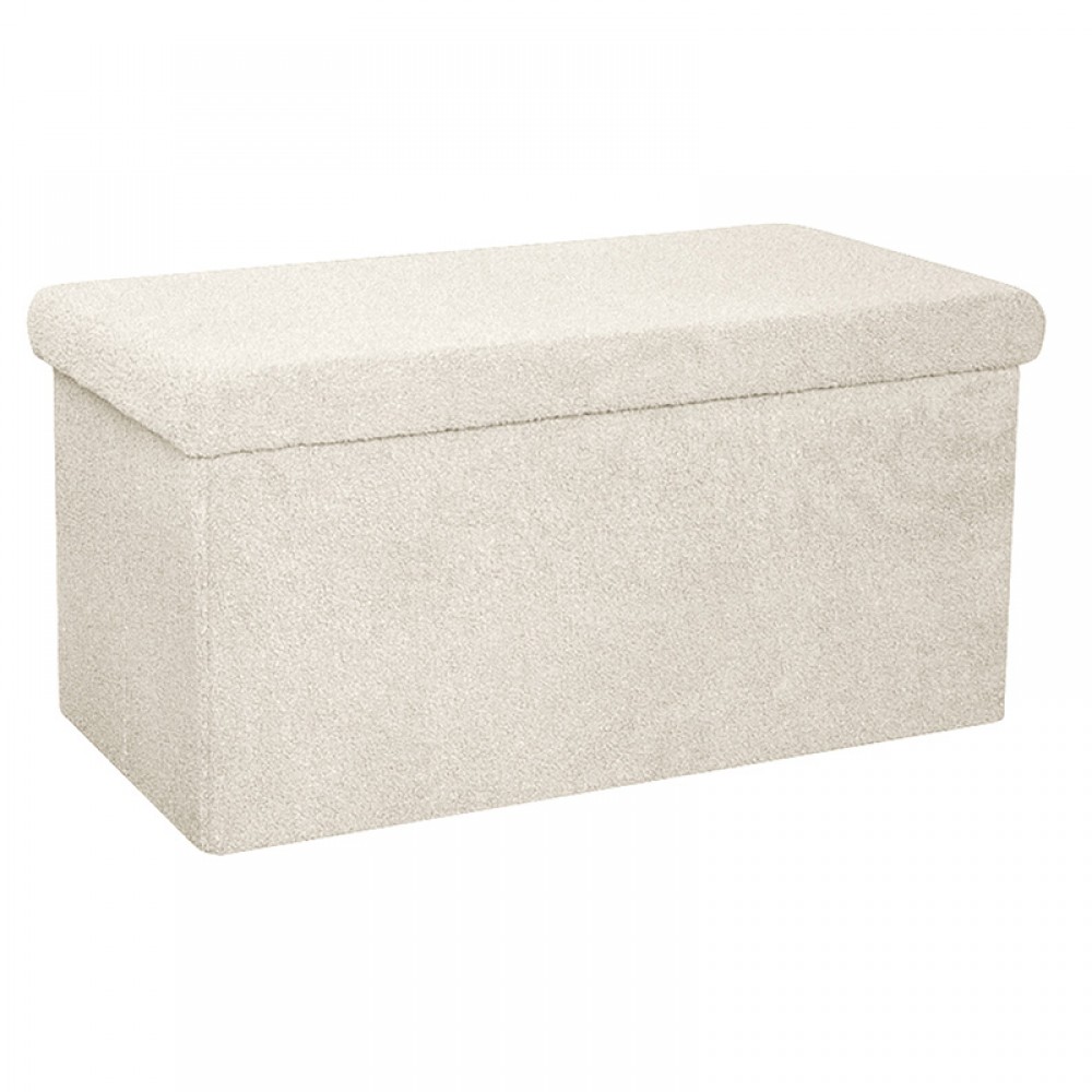 Σκαμπό-Μπαούλο Forward Pakoworld Ύφασμα Μπουκλέ Ivory 76.5X38X37.5Εκ