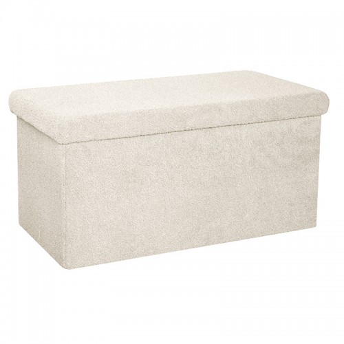 Σκαμπό-Μπαούλο Forward Pakoworld Ύφασμα Μπουκλέ Ivory 76.5X38X37.5Εκ