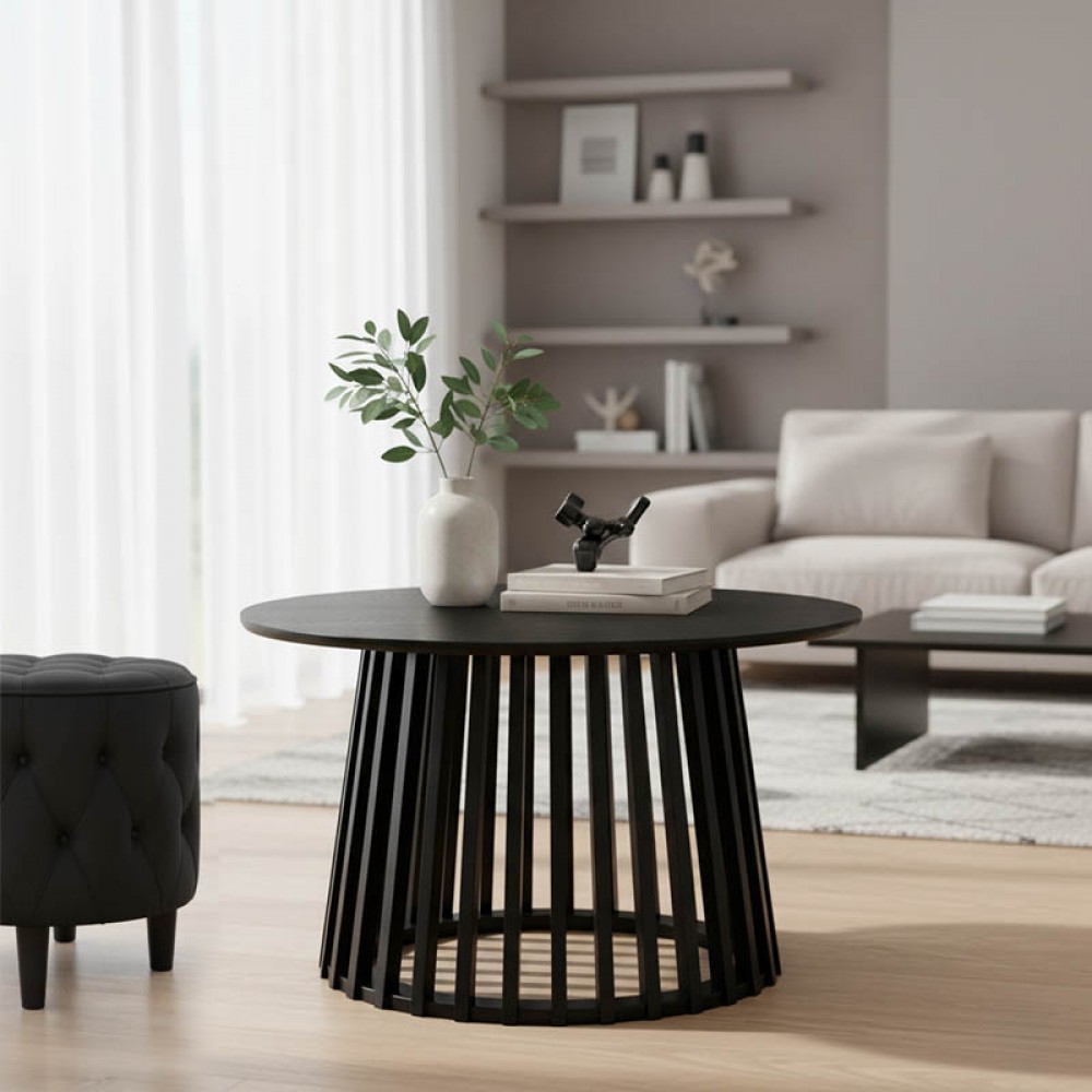 Τραπέζι Σαλονιού Domonic Pakoworld Mdf Σε Μαύρη Απόχρωση Φ80X45Εκ