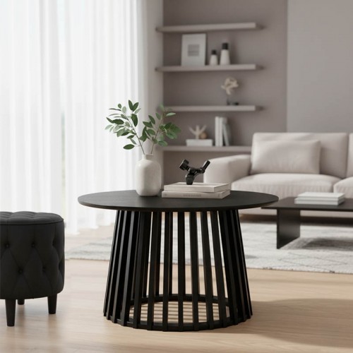Τραπέζι Σαλονιού Domonic Pakoworld Mdf Σε Μαύρη Απόχρωση Φ80X45Εκ