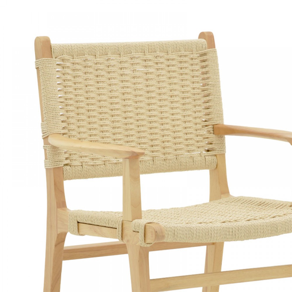 Πολυθρόνα Julien Pakoworld Rubber Wood Και Σχοινί Σε Φυσική Απόχρωση 62X60X85Εκ