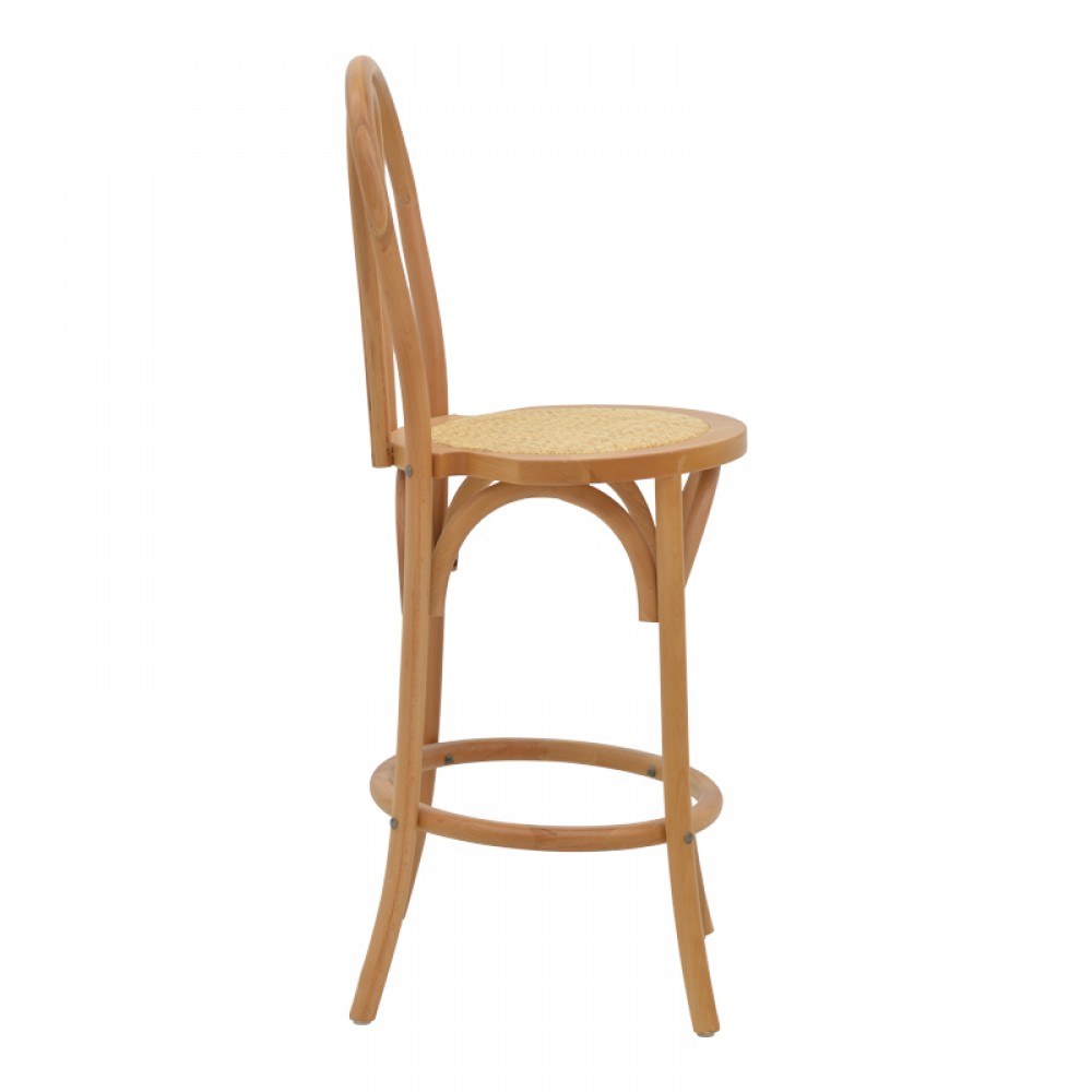 Σκαμπό Μπαρ Thonet Pakoworld Φυσικό Ξύλο Οξιάς-Έδρα Φυσικό Rattan 41X50X105Εκ