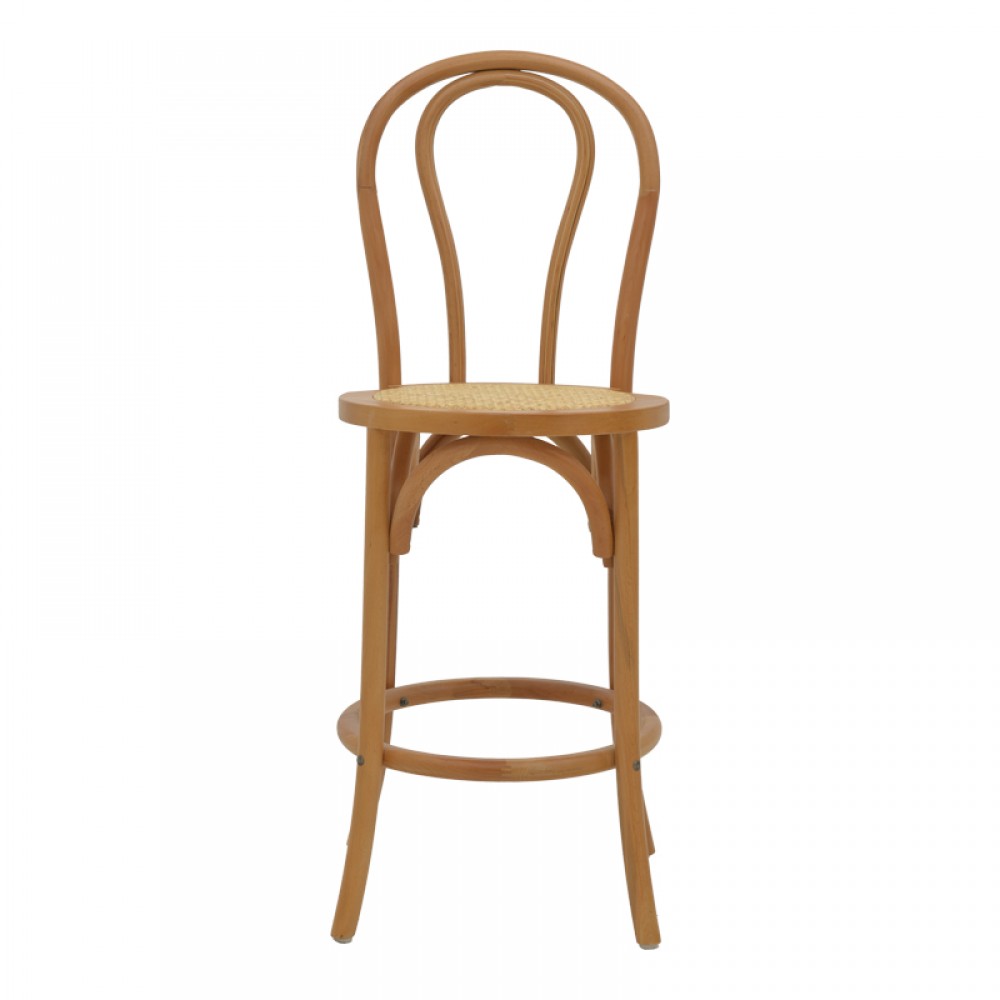 Σκαμπό Μπαρ Thonet Pakoworld Φυσικό Ξύλο Οξιάς-Έδρα Φυσικό Rattan 41X50X105Εκ