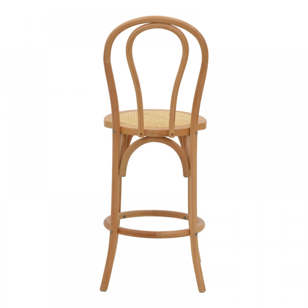 Σκαμπό Μπαρ Thonet Pakoworld Φυσικό Ξύλο Οξιάς-Έδρα Φυσικό Rattan 41X50X105Εκ