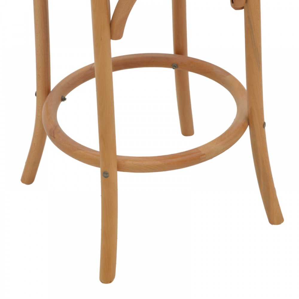 Σκαμπό Μπαρ Thonet Pakoworld Φυσικό Ξύλο Οξιάς-Έδρα Φυσικό Rattan 41X50X105Εκ