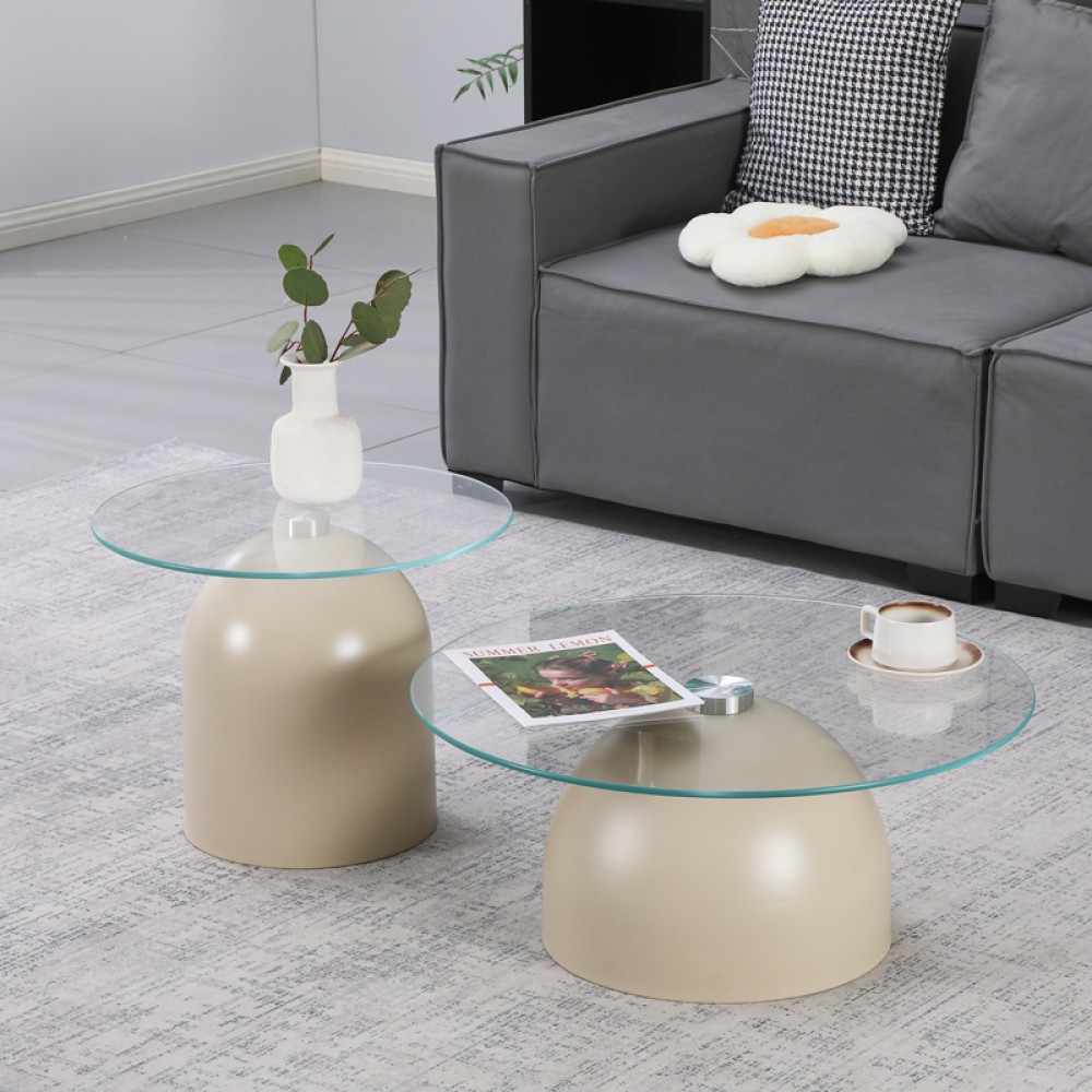 Τραπέζια Σαλονιού Barel Pakoworld Σετ 2Τεμ Μέταλλο Cappuccino- Clear Glass