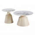 Τραπέζια Σαλονιού Sculpt Pakoworld Σετ 2Τεμ Μέταλλο Cappuccino- Sintered Stone Λευκό Μαρμάρου