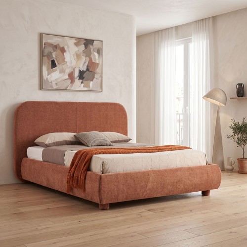 Κρεβάτι Salena Pakoworld Terracotta Ύφασμα 160X200Εκ