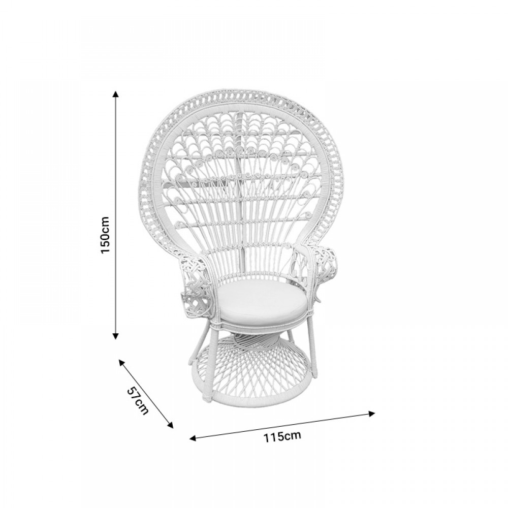 Πολυθρόνα Dorothy Inart Με Λευκό Μαξιλάρι-Λευκό Rattan 115X53X147Εκ
