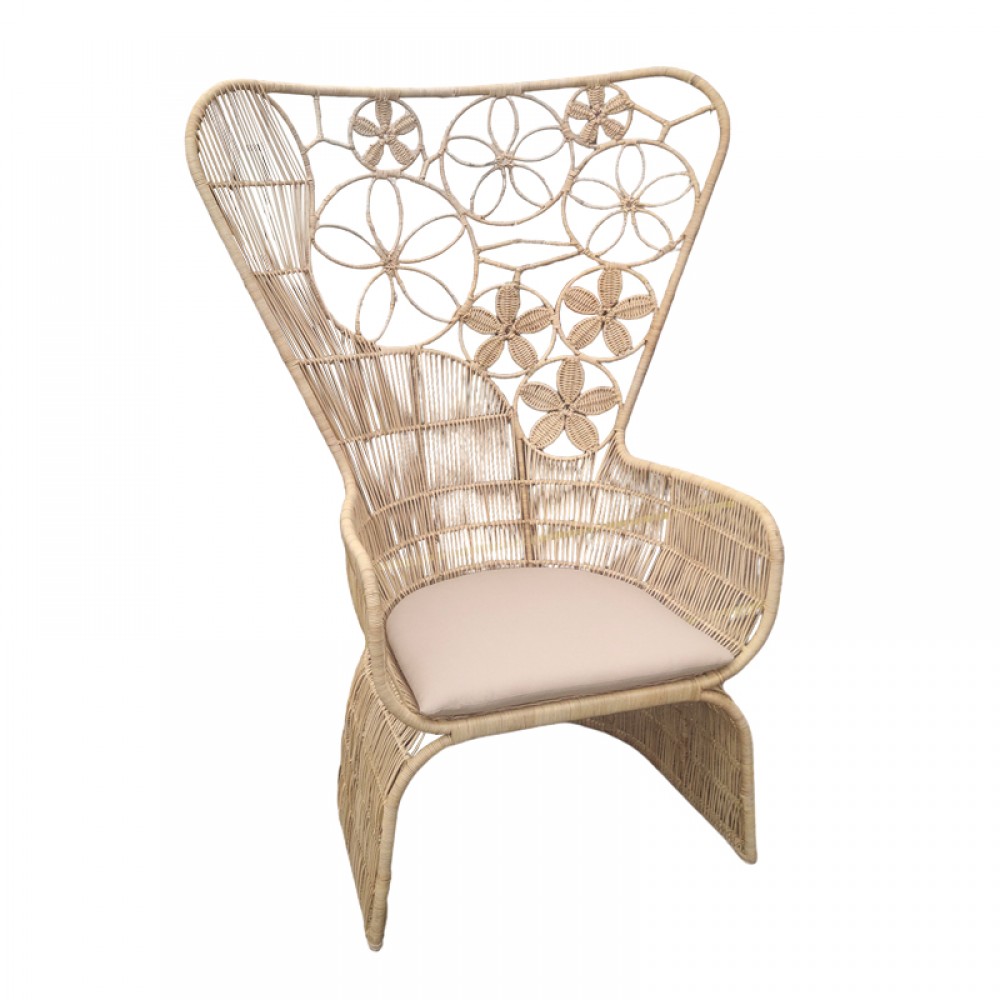 Πολυθρόνα Jake Inart Με Μπεζ Μαξιλάρι-Φυσικό Rattan 110X86X145Εκ
