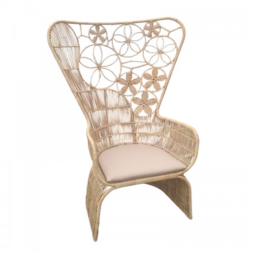 Πολυθρόνα Jake Inart Με Μπεζ Μαξιλάρι-Φυσικό Rattan 110X86X145Εκ