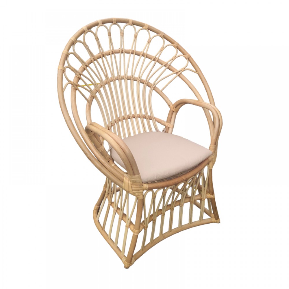 Πολυθρόνα Boloni Inart Με Μπεζ Μαξιλάρι-Φυσικό Rattan 96X70X120Εκ