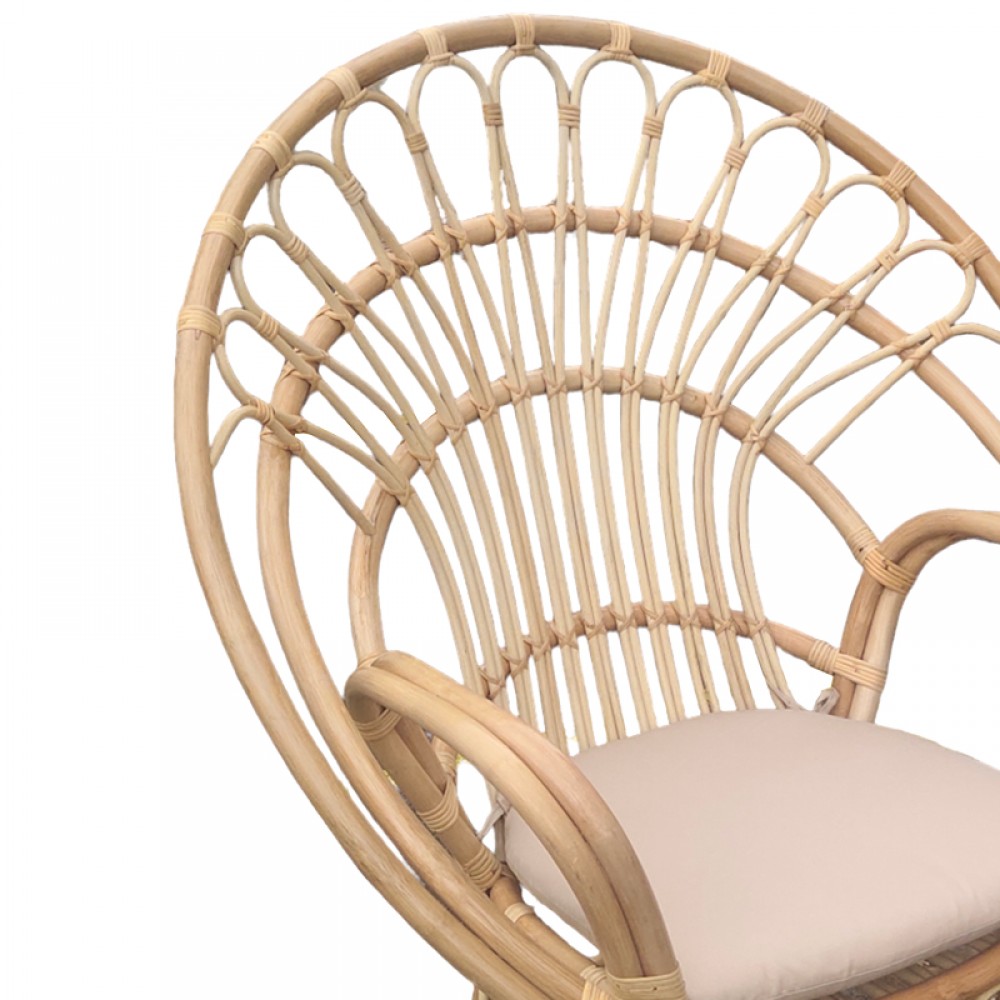 Πολυθρόνα Boloni Inart Με Μπεζ Μαξιλάρι-Φυσικό Rattan 96X70X120Εκ