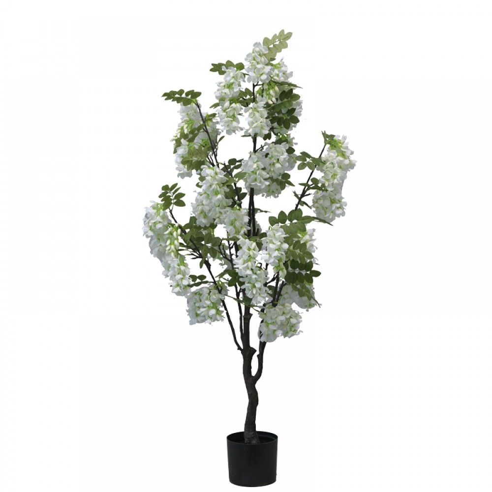 Διακοσμητικό Φυτό Bean Flowers Σε Γλάστρα Inart Λευκό Pp Υ125Εκ