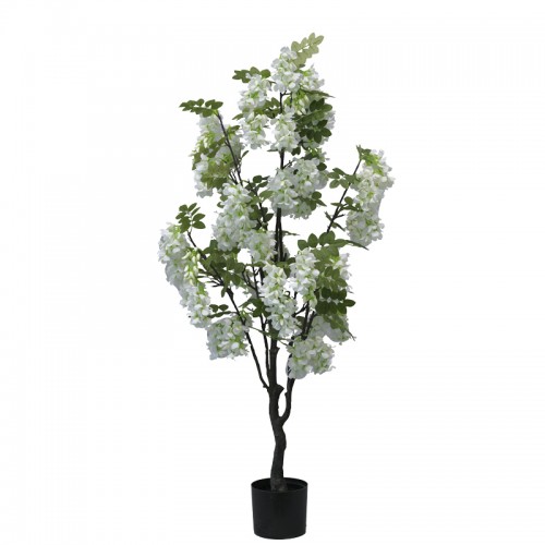 Διακοσμητικό Φυτό Bean Flowers Σε Γλάστρα Inart Λευκό Pp Υ125Εκ