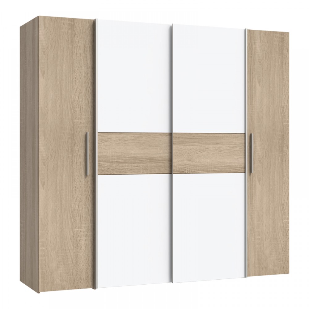Ντουλάπα Ρούχων Closet Pakoworld Τετράφυλλη Sonoma Oak-Λευκό Μελαμίνης 200X61.5X190.5Εκ