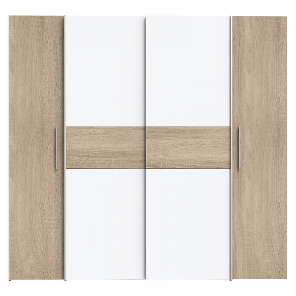 Ντουλάπα Ρούχων Closet Pakoworld Τετράφυλλη Sonoma Oak-Λευκό Μελαμίνης 200X61.5X190.5Εκ