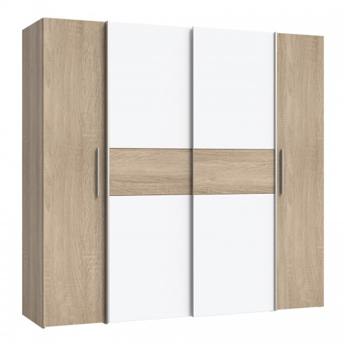 Ντουλάπα Ρούχων Closet Pakoworld Τετράφυλλη Sonoma Oak-Λευκό Μελαμίνης 200X61.5X190.5Εκ