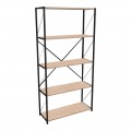 Βιβλιοθήκη Tikilmo Pakoworld Oak Μελαμίνης-Μαύρο Μέταλλο 88X34X180Εκ
