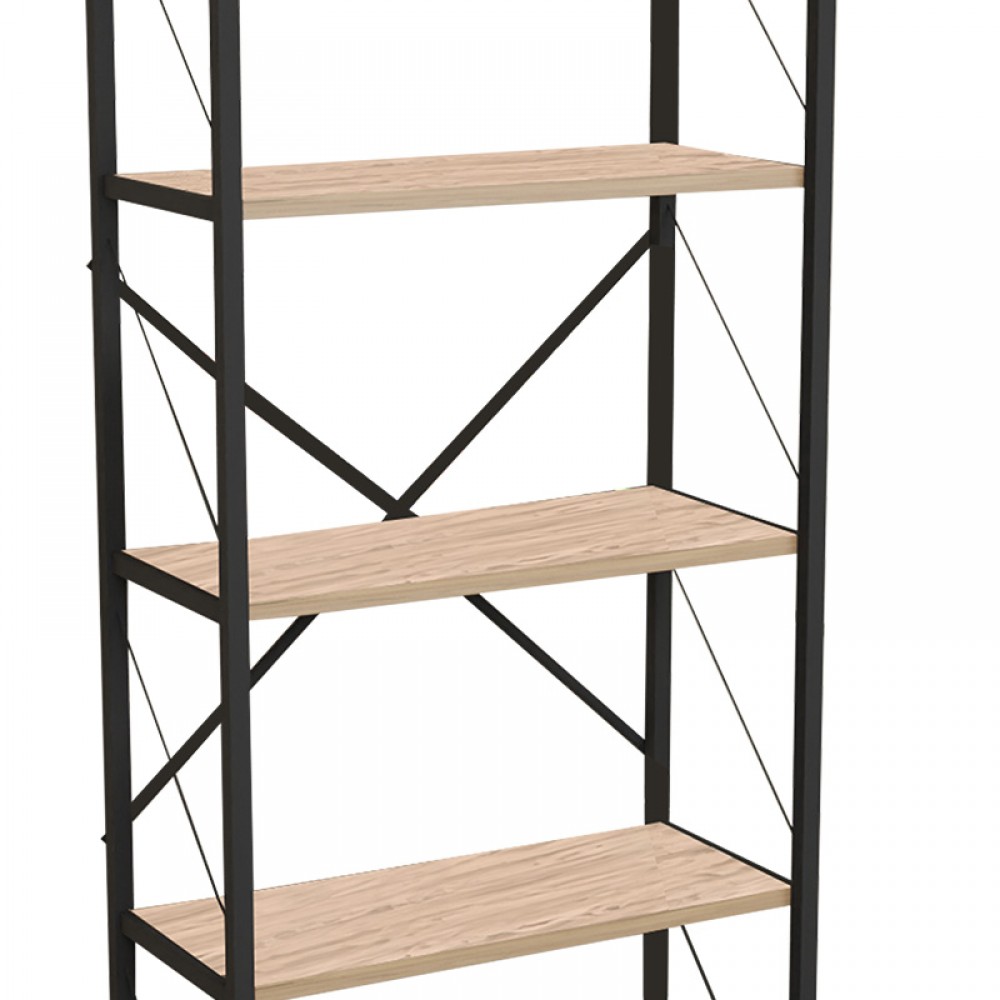 Βιβλιοθήκη Draizy Pakoworld Oak Μελαμίνης-Μαύρο Μέταλλο 63X30X150Εκ