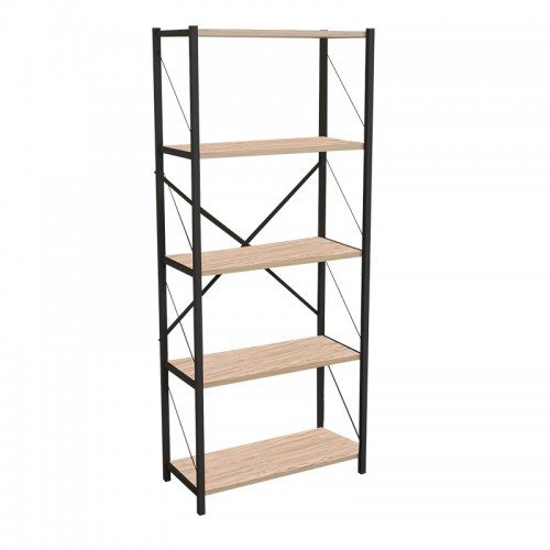 Βιβλιοθήκη Draizy Pakoworld Oak Μελαμίνης-Μαύρο Μέταλλο 63X30X150Εκ