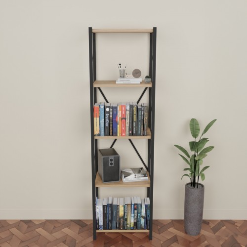 Βιβλιοθήκη Glase Pakoworld Oak Μελαμίνης-Μαύρο Μέταλλο 40X30X150Εκ